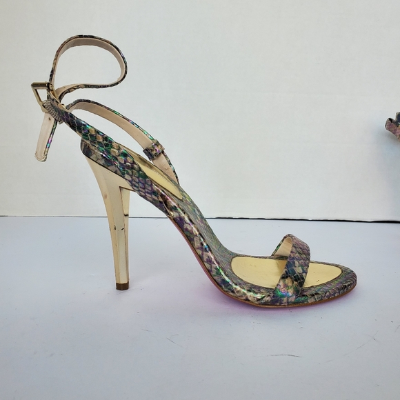 Metallic Heel Sandals Irredescent Snakeprint Ankle Wrap Size 6.5 "rockie" - Picture 13 of 13